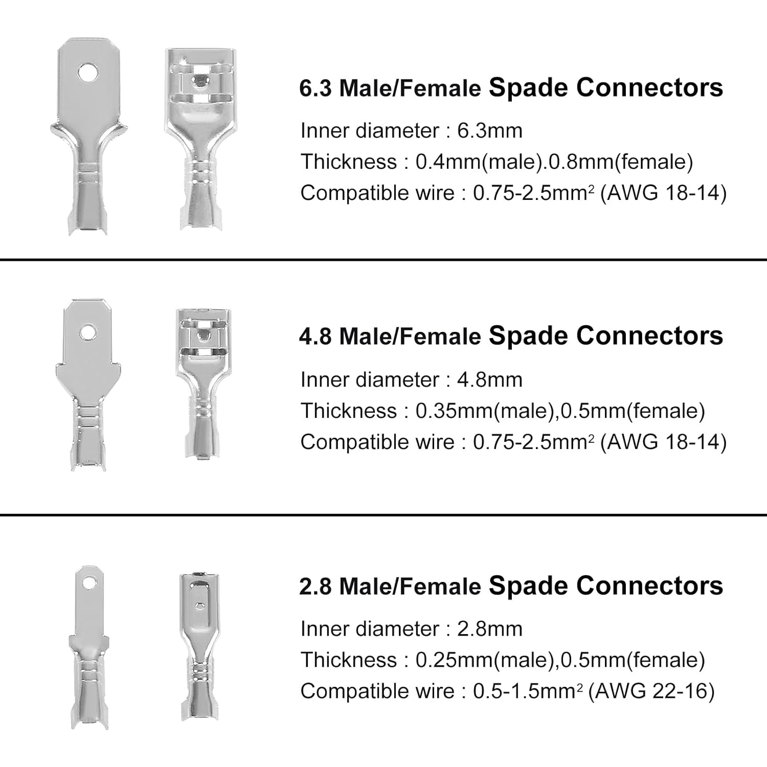 600PCS 2.8mm 4.8mm 6.3mm Wire Spade Connector Quick Splice Wire Crimp Terminal Male and Female Electrical Connectors Block Assortment Kit for DIY Motorcycle Vehicle Boat Car Audio Speaker Wiring