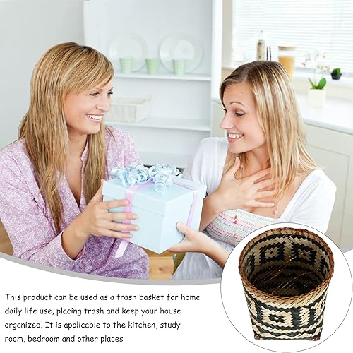 Miniatura 6 de Alipis Cesta de basura de ratán tejida de bambú, cesta de basura redonda de ratán, cesta de basura de mimbre, contenedor de basura, cesta de arreglo