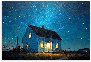 UZWGG 1pcs (Unframed，Canvas Only) Canvas Wall Art Beautiful Blue Night Sky Oil Painting Prints Country Cottage Art Print Poster Enchanting Landscape Moderm Premium Gallery Decor 08x12inch(20x30cm)