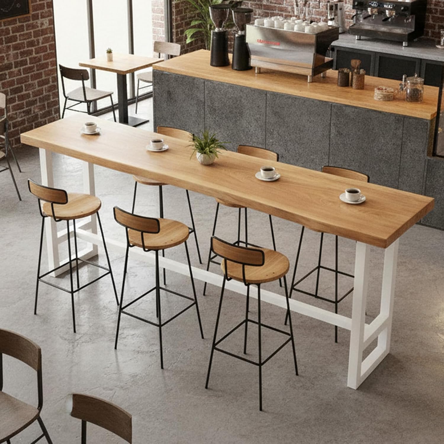 Solid Wood Bar Height Table,2" Thick Solid Wood Industrial Bar Tables,Long Narrow High Top Pub Table,Industrial Bar Table for Coffee Shops, Kitchens, Home Bars, Restaurants