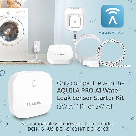 D-Link Add-on Remote Battery-Powered Water Leak Sensing Pod, Long-Range, Compatible Only with SW-A11KT 3-Pack (SW-A2/3)