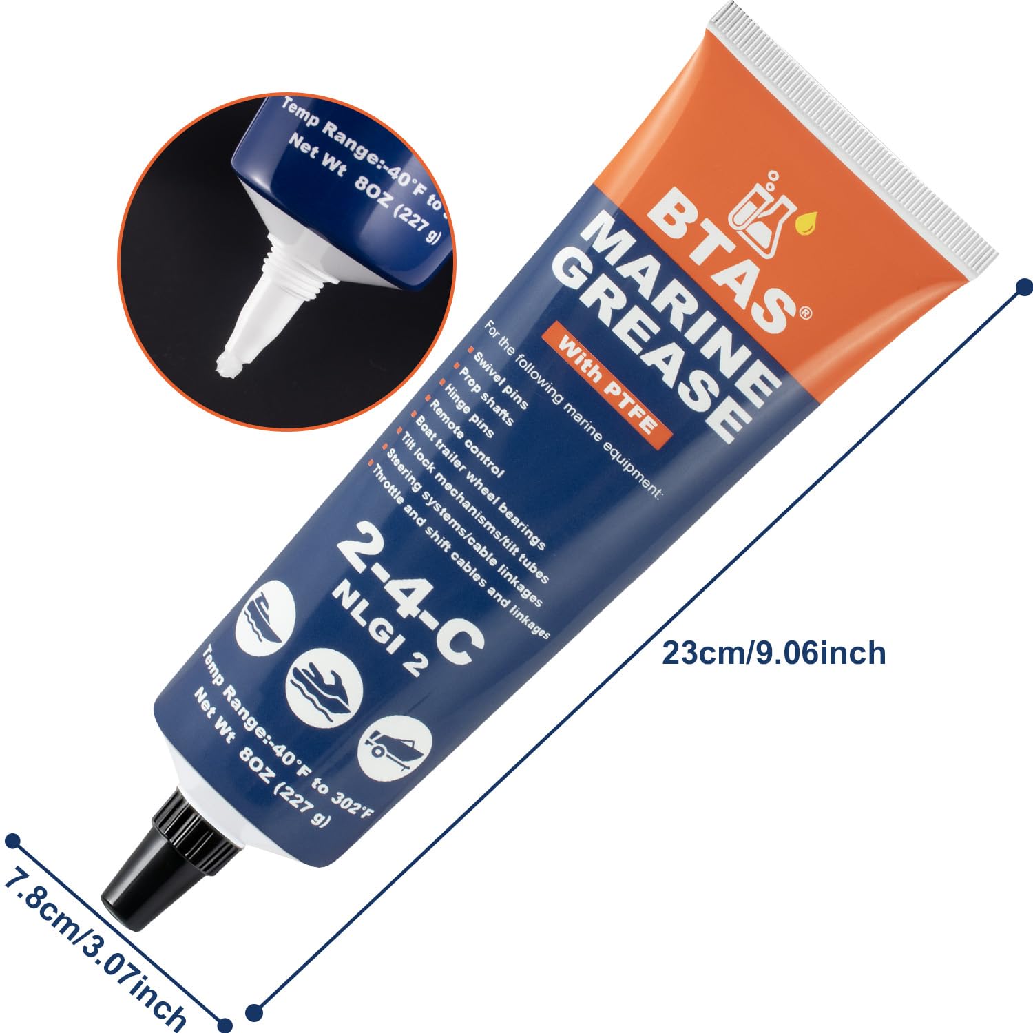 BTAS Grasso marino 2-4-C con tubo PTFE da 227 g,Grasso per cuscinetti ruota di grado marino,Lubrificante al litio per rimorchio barca NLGI 2 (227g marina) | Lubrificante per cuscinetti ruote, lubrificante al litio NLGI 2 per rimorchi per barche