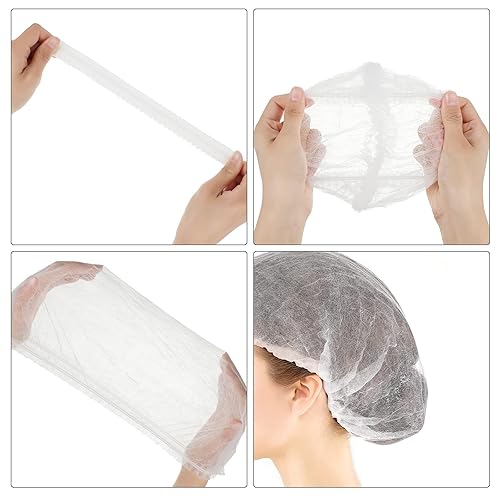 Miniatura 3 de 100 gorras para el cabello de 21 pulgadas, no tejidas, red elástica, gorra para la cabeza, sombreros para cosméticos, salón de belleza (blanco)