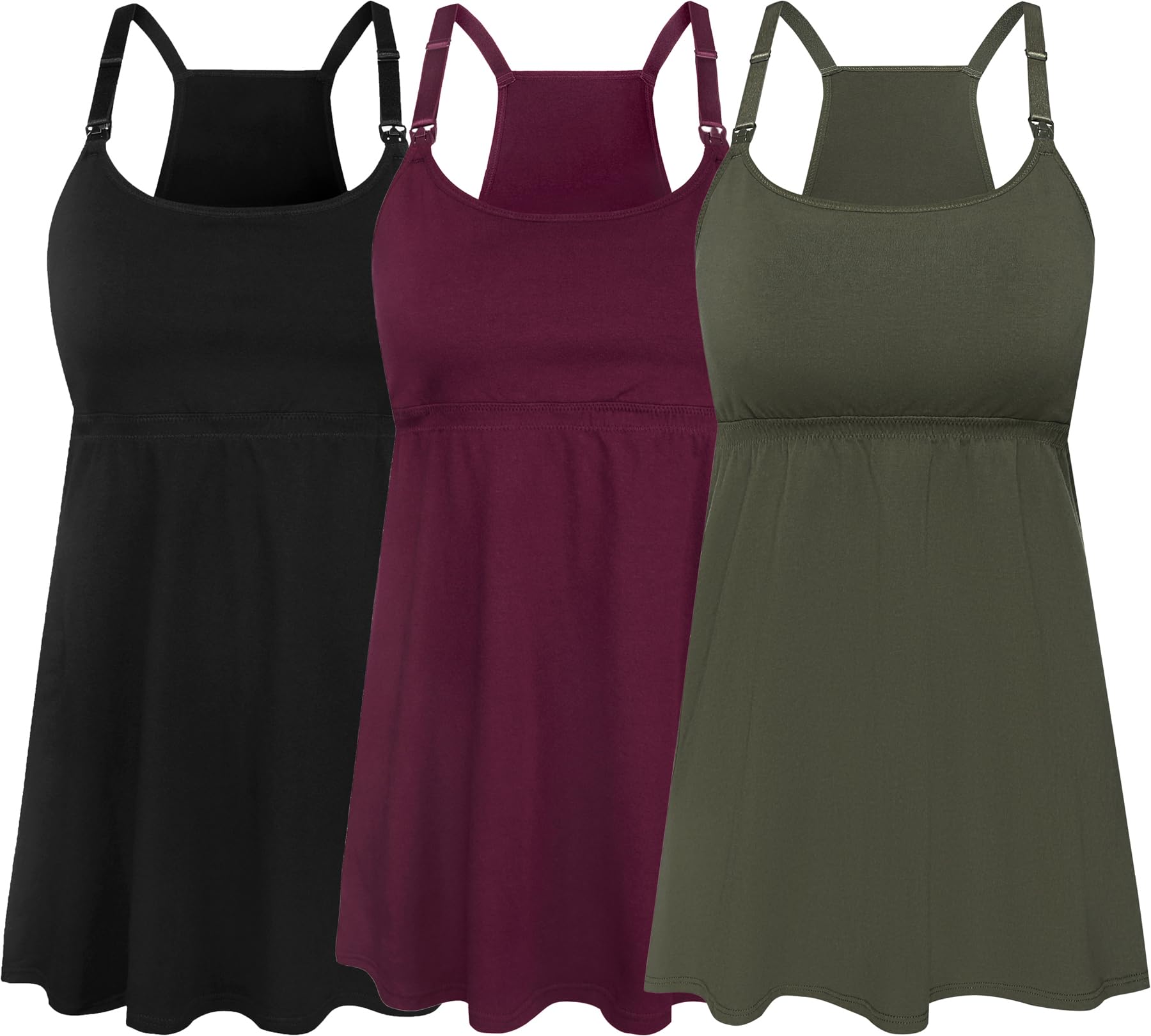SUIEK 3 Pack Maternity Nursing Tank Tops with Bralette Cotton Breastfeeding Camisole