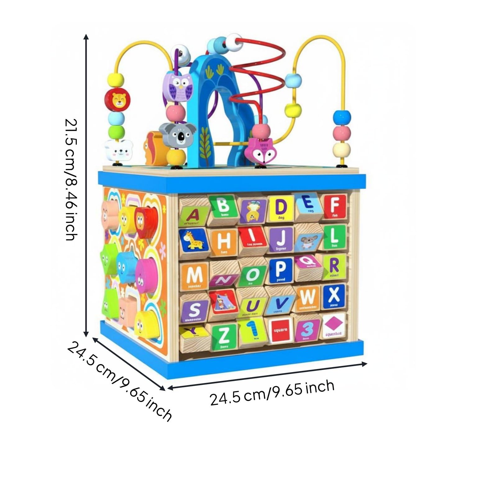 Kinder Drehperlen Motorikschleife Holzspielzeug mit Drehbarem Und Farbenfrohen Perlen für Spielteppich Kinderecke, Multifunktionaler Perlenlabyrinth-Schatzkasten Mit Alphabet