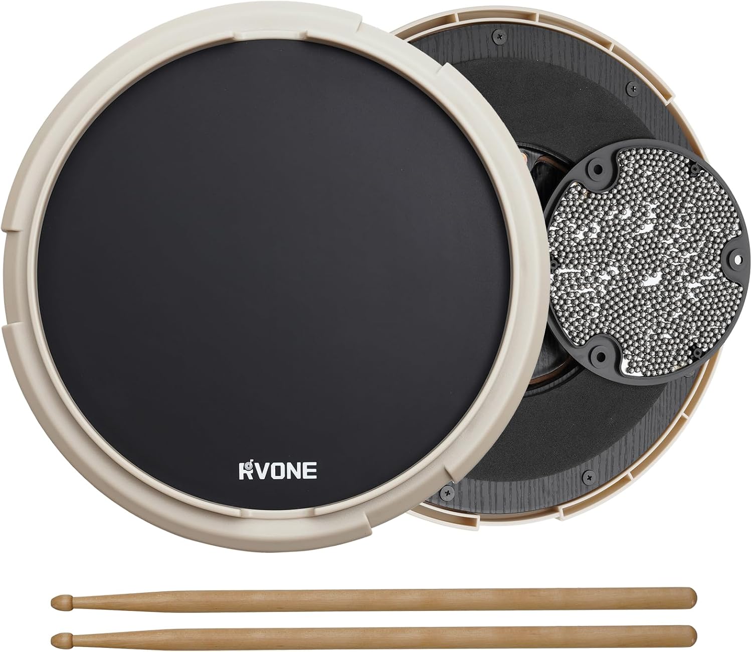 Rvone Practice Drum Pad 12"– Built-in 800 Steel Balls Drum Pad for Beginners Professionals, Double Sided Rubber Silent Snare Drum with Snare Stand Compatibility-White