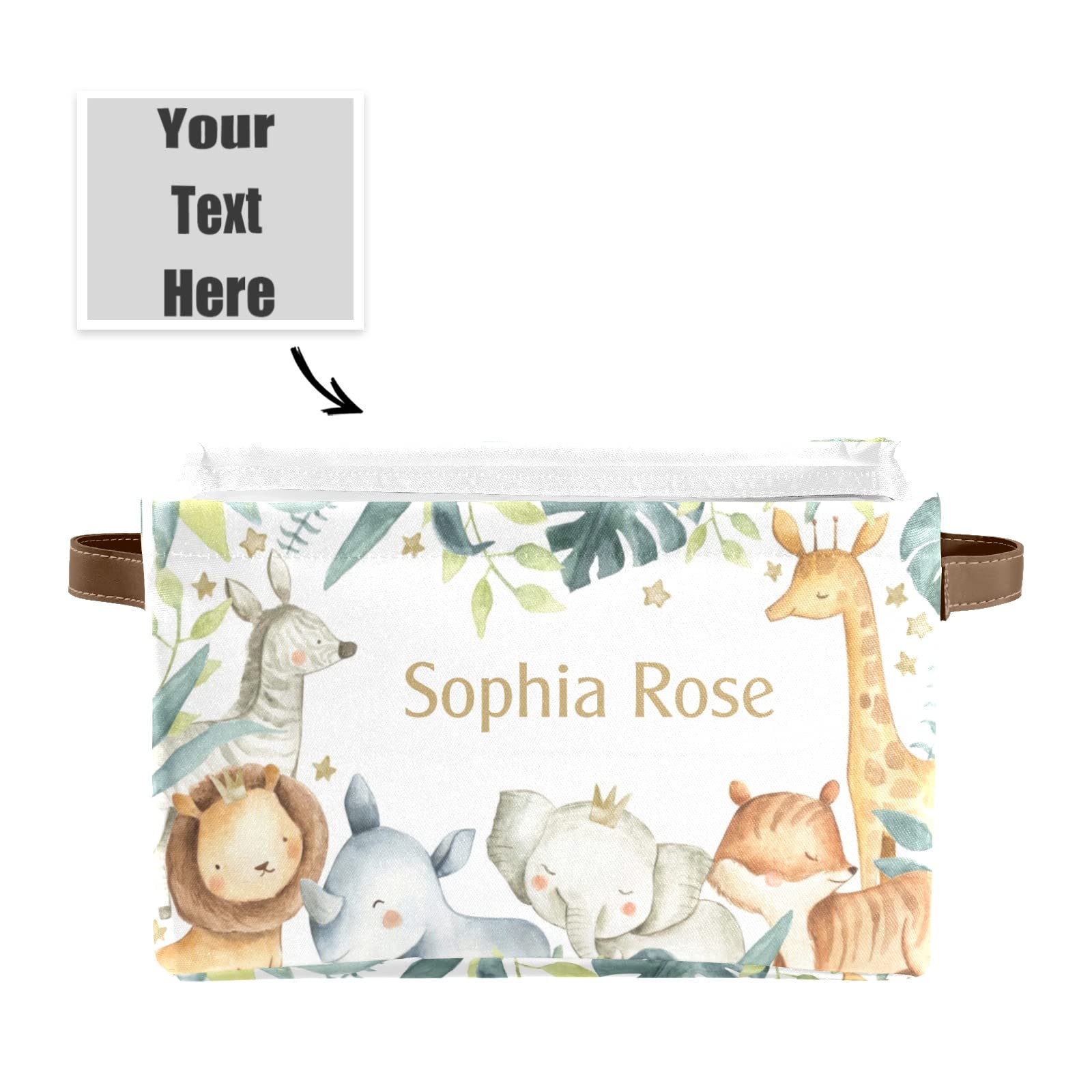 Safari Animals Jungle Forest Personalized Storage Bins ,Baskets Cubes Organizer with Handle for Shelves Closet Nursery Toy 4 Packs