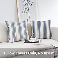Vista 2 de JOJUSIS - Paquete de 2 fundas para cojines con diseño a rayas, estilo casa de campo, 18 x 18 pulgadas, azul