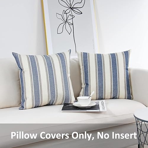 Miniatura 2 de JOJUSIS - Paquete de 2 fundas para cojines, diseño a rayas, estilo casa de campo