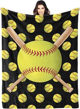 Softball Blanket Softball Gifts for Girls Softball Accesories Gifts for Team Softball Gift for Woman Softball Lover/Player Gifts Super Soft Warm Softball Throw Blanket 60"x50"
