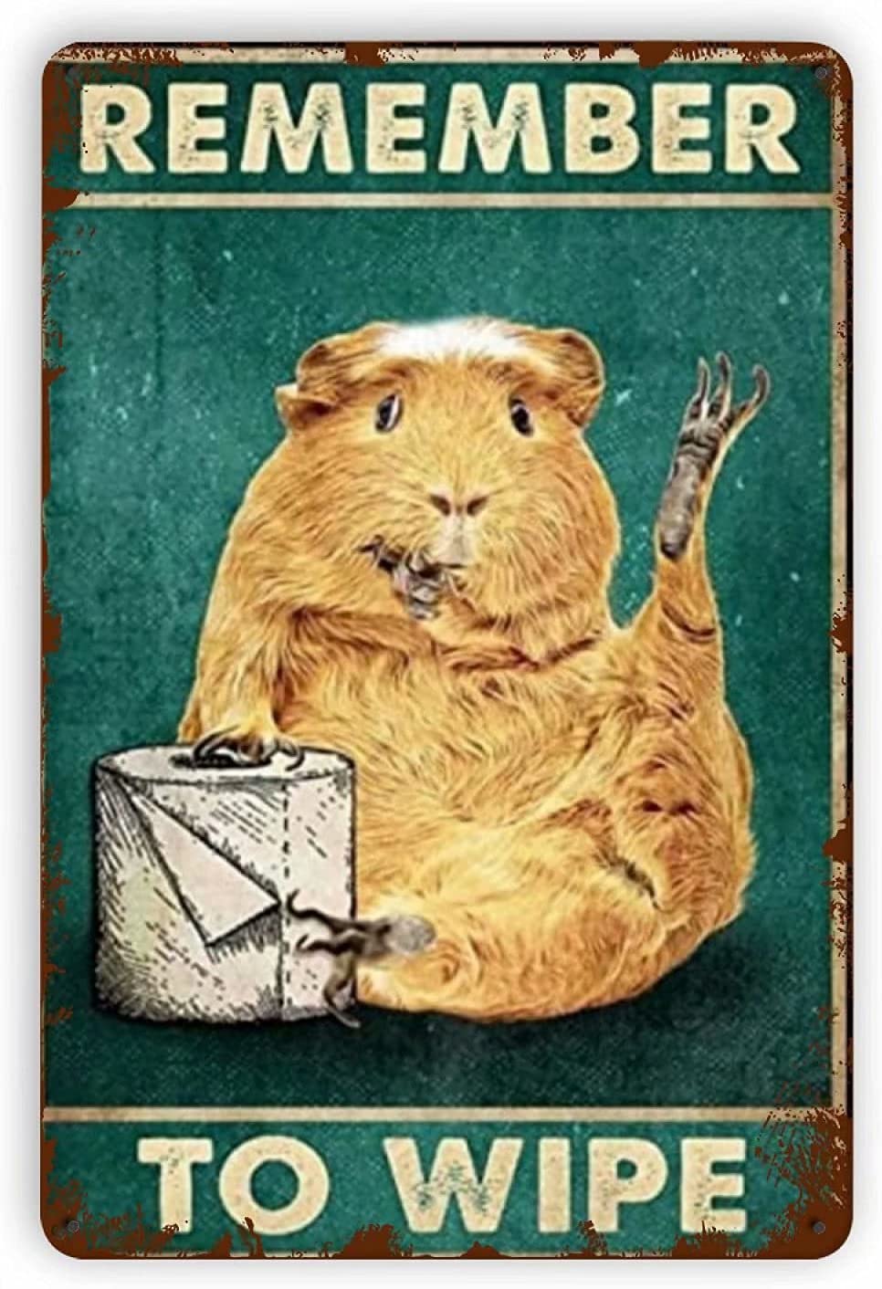 Lawenp Hamster Metal Tin Sign,Remember to Wipe,Vintage Style Iron Painting for Home Farm Village Cafe Kitchen Wall Decor 12x16 Inch