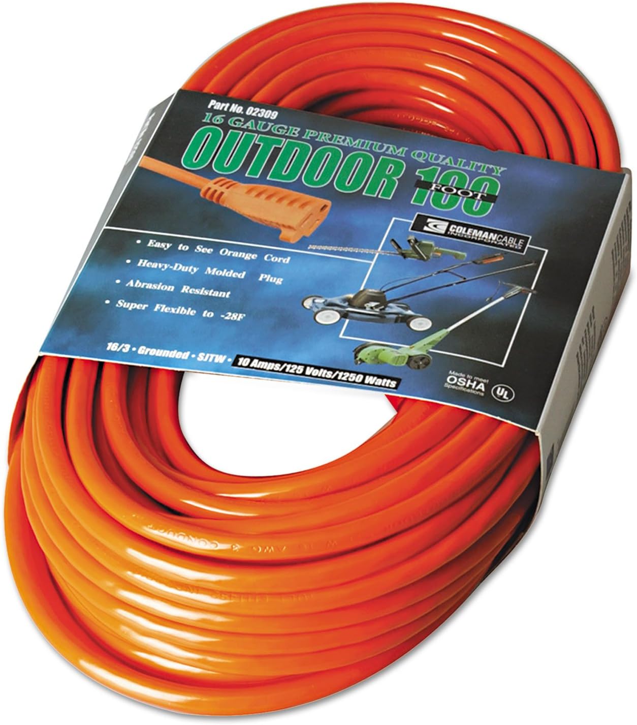 Coleman Cable 02308 16/3 Vinyl Outdoor Extension Cord Orange 50-Feet 100-Feet AD