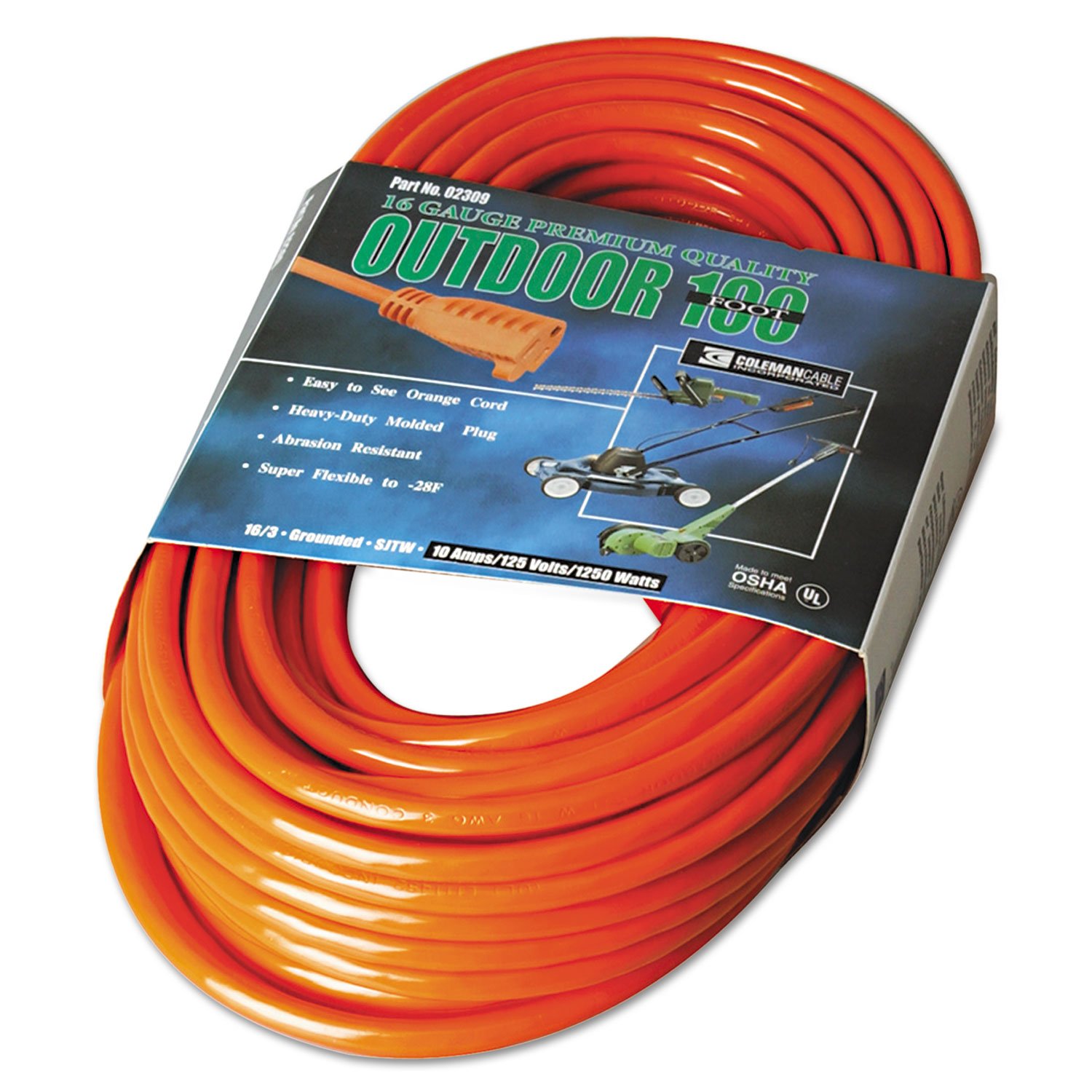 Southwire Extension Cord - Light Duty Outdoor Power Cable for Landscaping & Yard Tools - Flexible SJTW Vinyl Jacket with Molded Plug & Orange Finish - 100 Foot