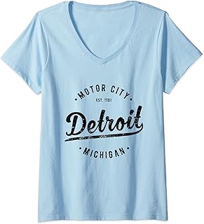 Womens Vintage Detroit Souvenir Motor City Simple Detroit V-Neck T-Shirt
