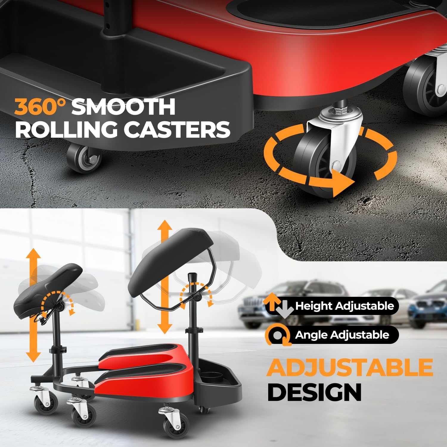 Auto Dynasty Kneeling/Sitting Creeper, 300 LBS Rolling Knee Pads with Seat and Chest Support, Knee Creeper with Swivel Casters and Tool Tray for Tile Parquet Cleaning, Auto Repair, Garden Maintenance