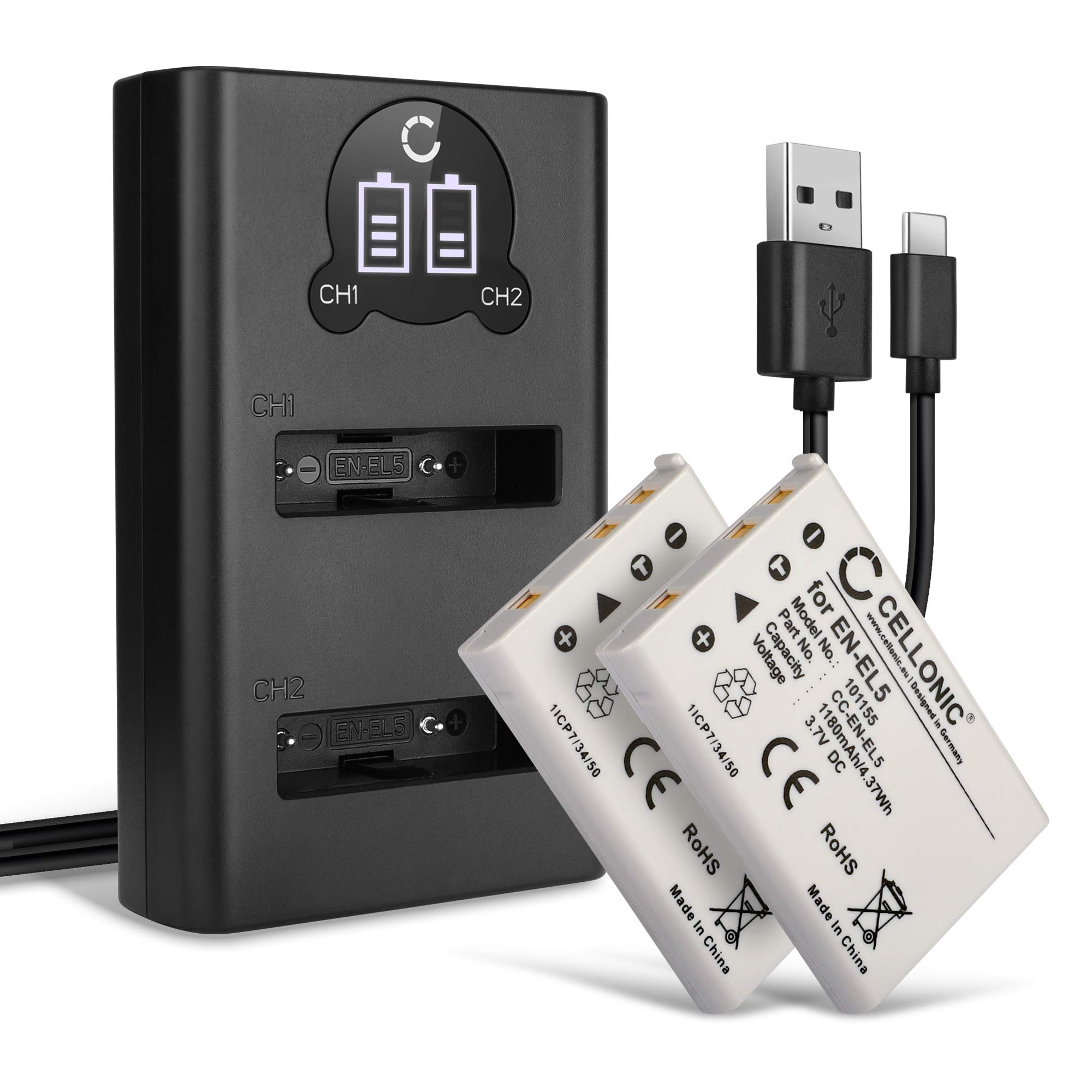 Batteria EN-EL5 E Caricabatterie DC12E Per Nikon Coolpix P510, P520, P530, P5000, P5100, P6000 E Altri Modelli