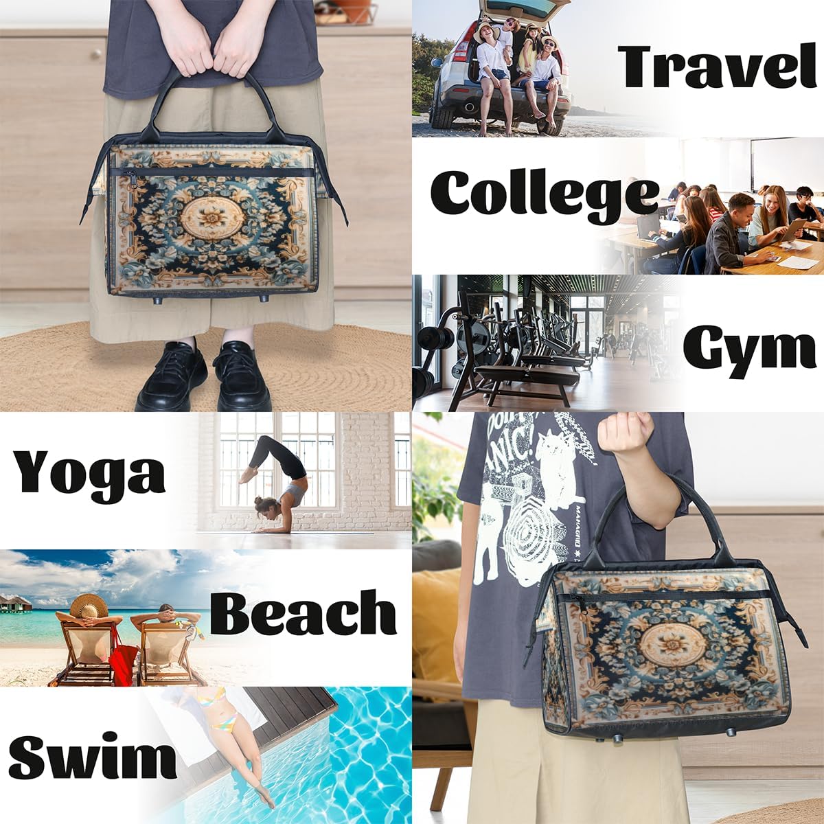 cfpolar Unisex-Adults Sports Duffel Bags, Floral Pattern, A-3, 15.2*8.3*11.6 in, Waterproof, Polyester, Zipper Closure, 4 Compartments, Rectangular, Bucket Silhouette, Carry-On Luggage