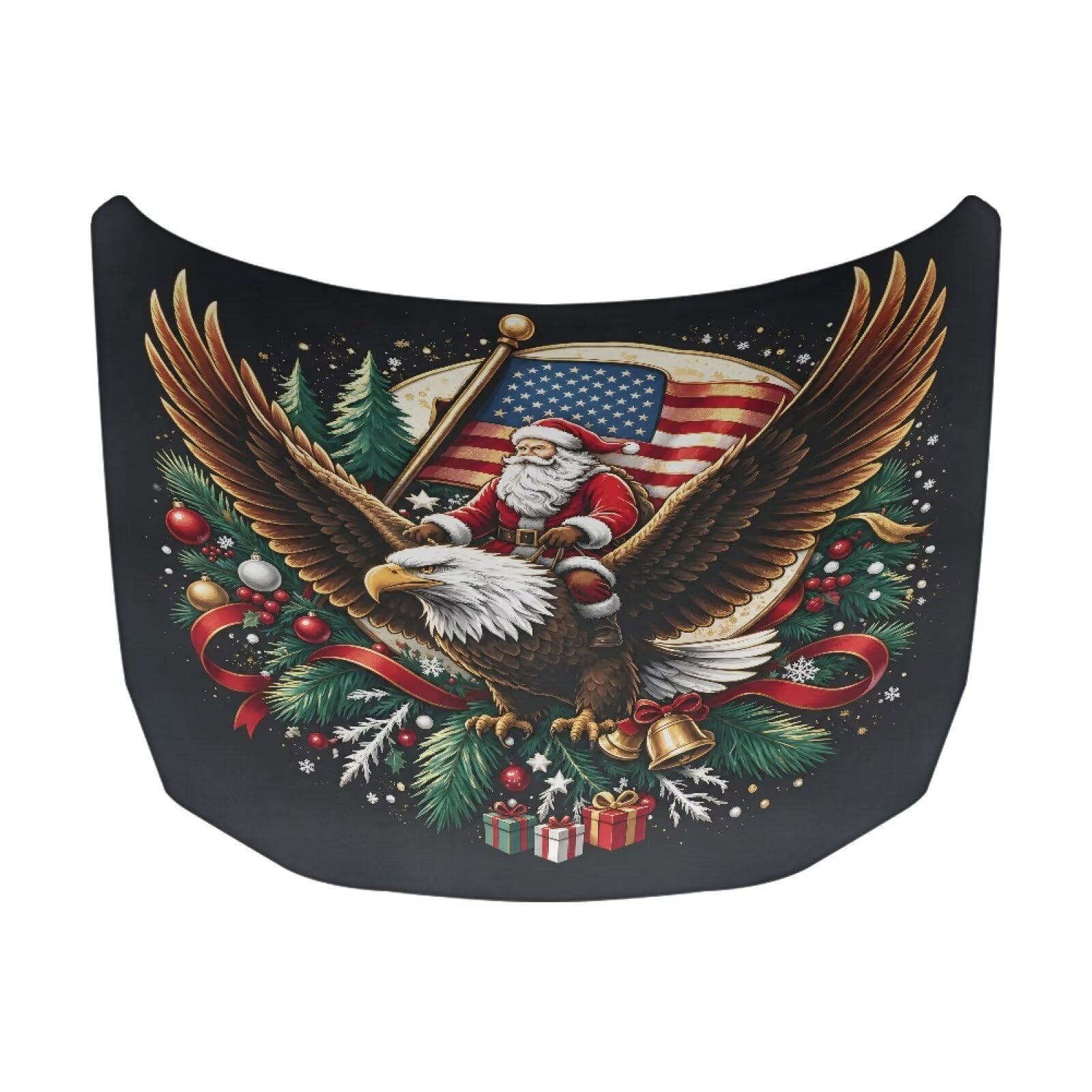 Christmas Eagle Santa American Flag Print Car Hood Cover Protector for SUV Sedans Trucks 59×39 Inch Stretchable Car Hood Wrap Blankets Waterproof Sun Proof Auto Patriotic Decorations