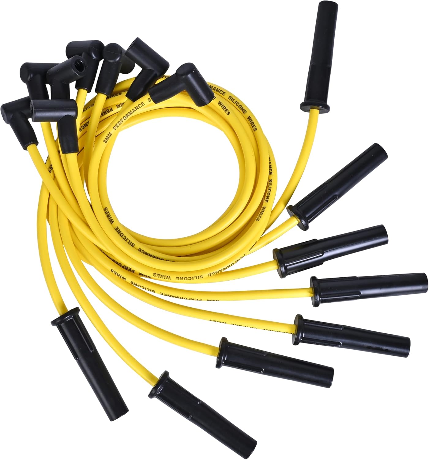 RLP Silicone Spark Plug Wires Set 8.0mm Yellow Replacement for Ford FE 332, 352, 360, 390, 406, 410, 427 + 428 Fit Big Block Ford HEI 351C, 351M, 400M, 429 +460-Pack of 8