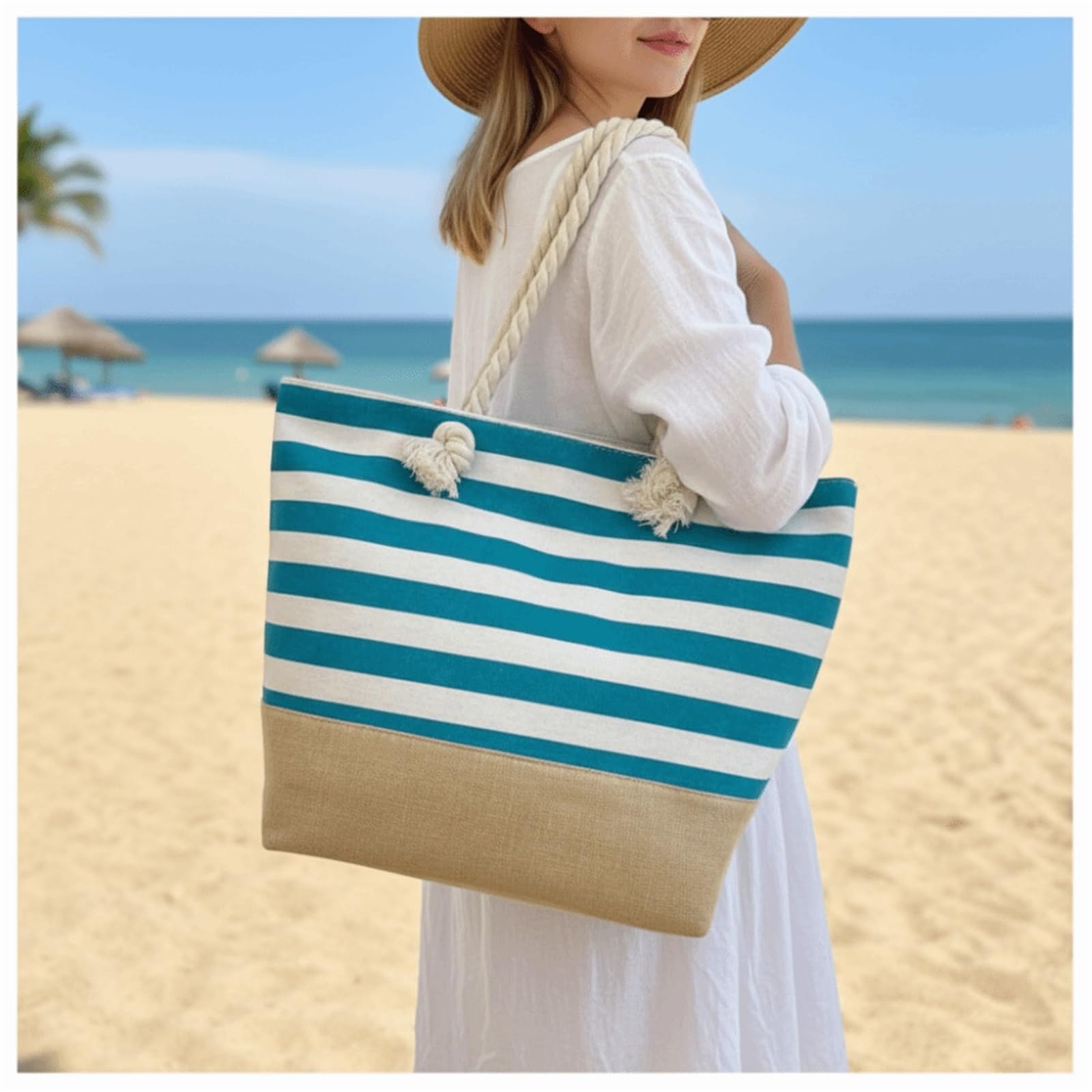 Bolso Tote De Playa A Rayas