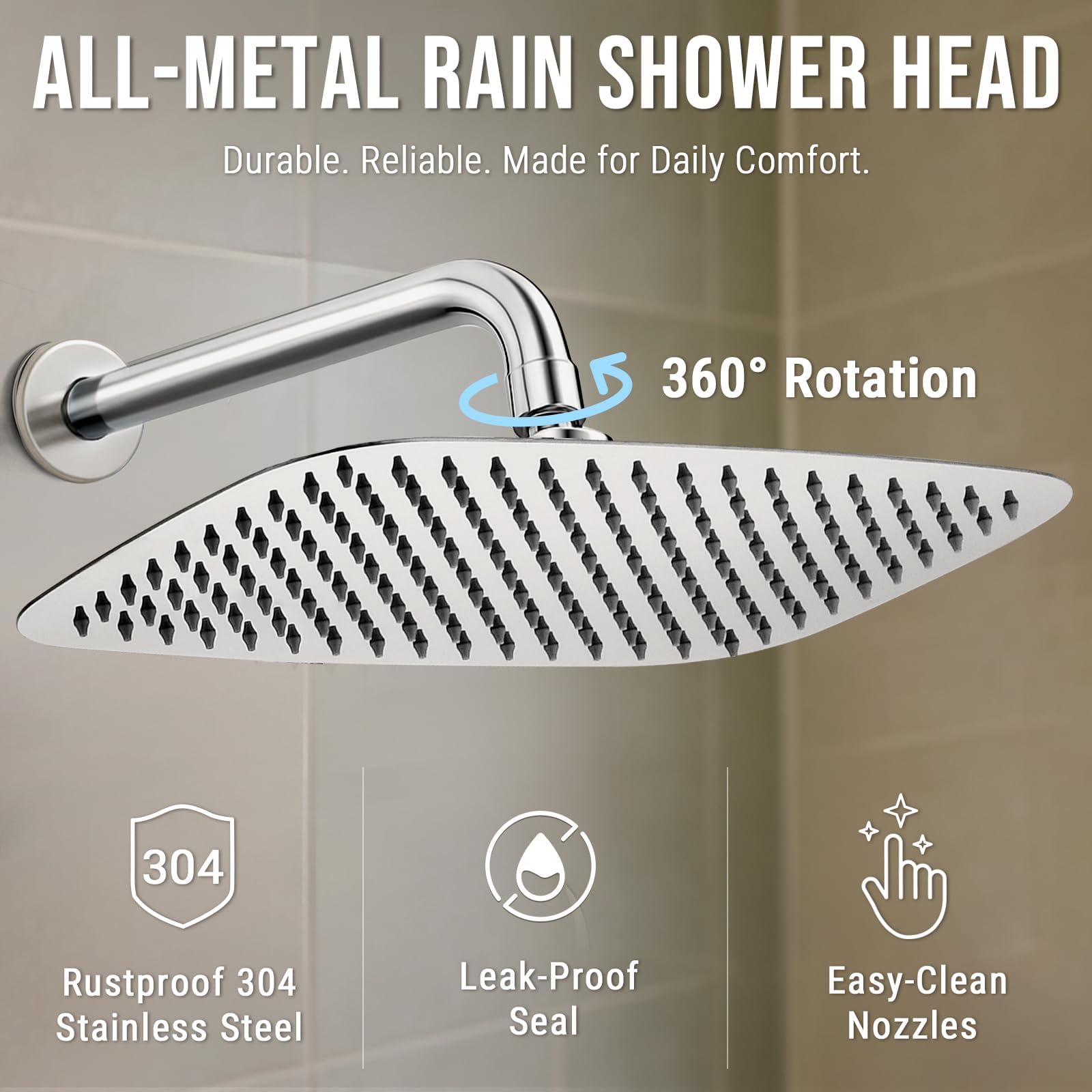 G-Promise Cabezal de ducha de lluvia extragrande de metal, cabezal de ducha rectangular de 12 x 8 pulgadas para cuerpo completo, resistente y duradero, montaje en pared, cromado