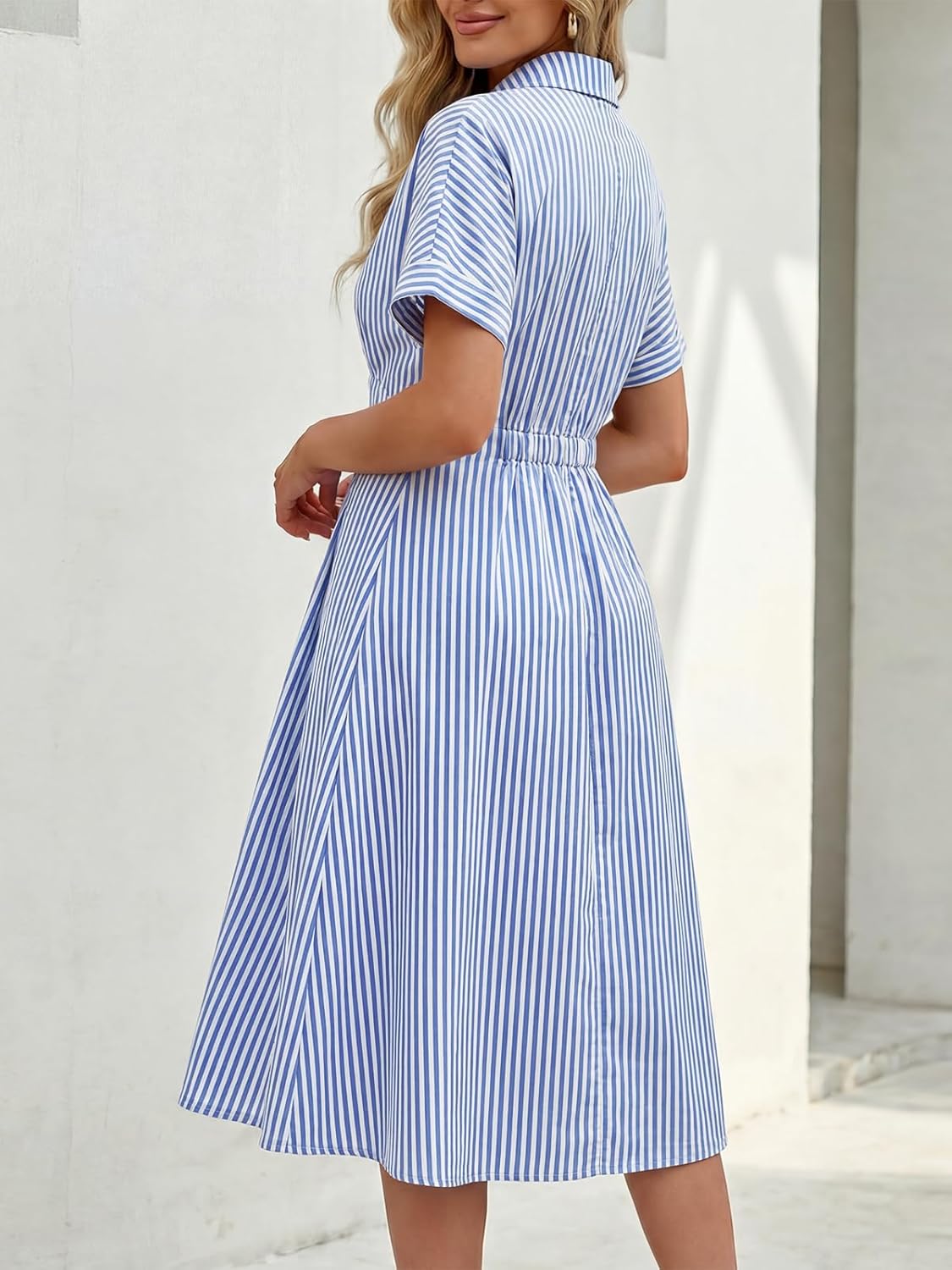 LILLUSORY Women's Striped Button Down Shirt Dress 2026 Spring Summer Short Sleeve Casual Midi Dress Beach Vacation Outfits