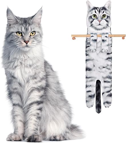 Vista 51 de Divertidas toallas de mano para decoración de baño y cocina, bonita toalla de mano colgante de gato, accesorios de cocina, ideas únicas de regalo
