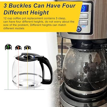 12-Cup Glass Coffee Carafe Replacement Pot Compatible with Mr Coffee, Black & Decker and 12 Cup Carafe Black with Close Handle, Replacement for PLD12, PLD12-RB, PLD12-NP