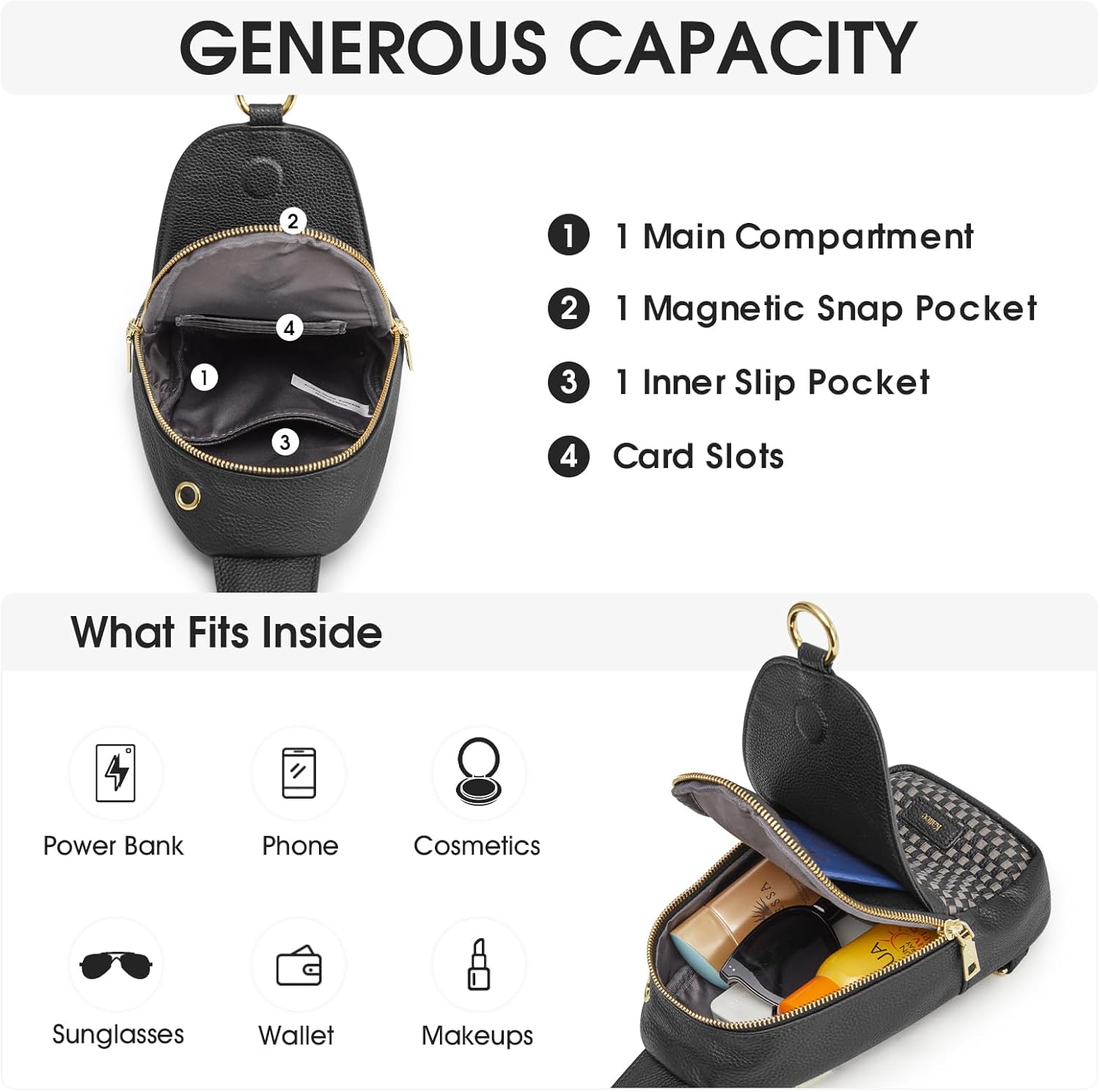 Kattee Sling Crossbody Bag for Women, Leather Fanny Pack Crossbody Sling Bags, RFID Purse Chest Bag Small Daypack for Women - Image 4