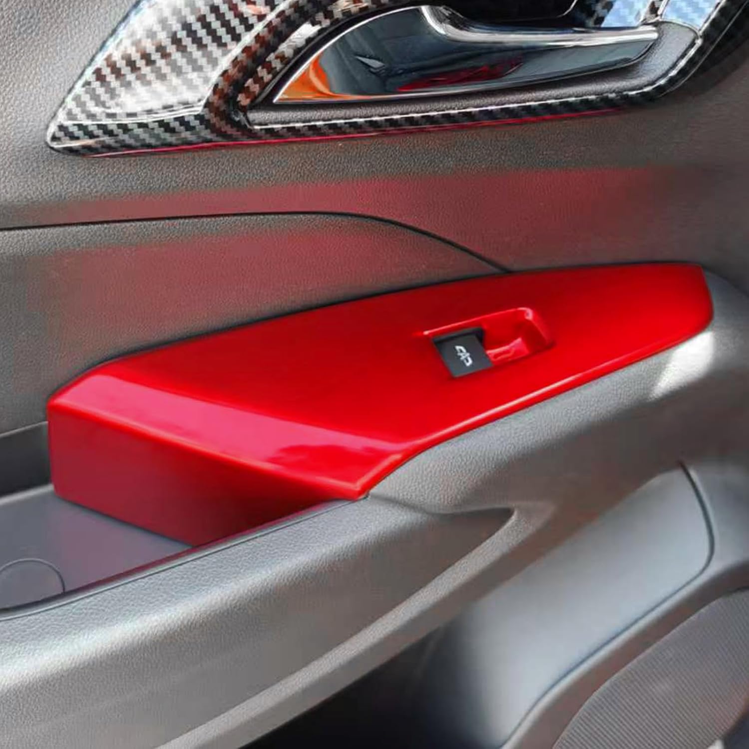 Car Interior Window Switch Panel Cover Side Door Glass Lock Control Button Cover Compatible with Chevy Trax 2024-2025 Accessories (Glossy Red Style)