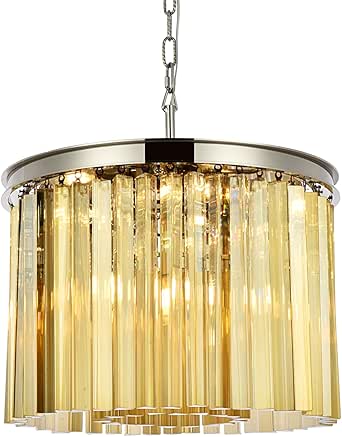 Elegant Lighting Sydney Collection 6-Light Pendant Lamp with Royal Cut Golden Teak Crystals, Polished Nickel Finish