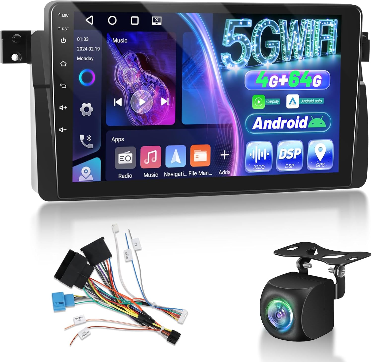 4+64G Wireless Carplay Android Car Stereo for BMW E46 M3 1999-2006 - 9 Inch Android Auto Touchscreen Radio with 32 EQ DSP, WiFi, GPS, Split Screen, SWC + AHD Backup Camera