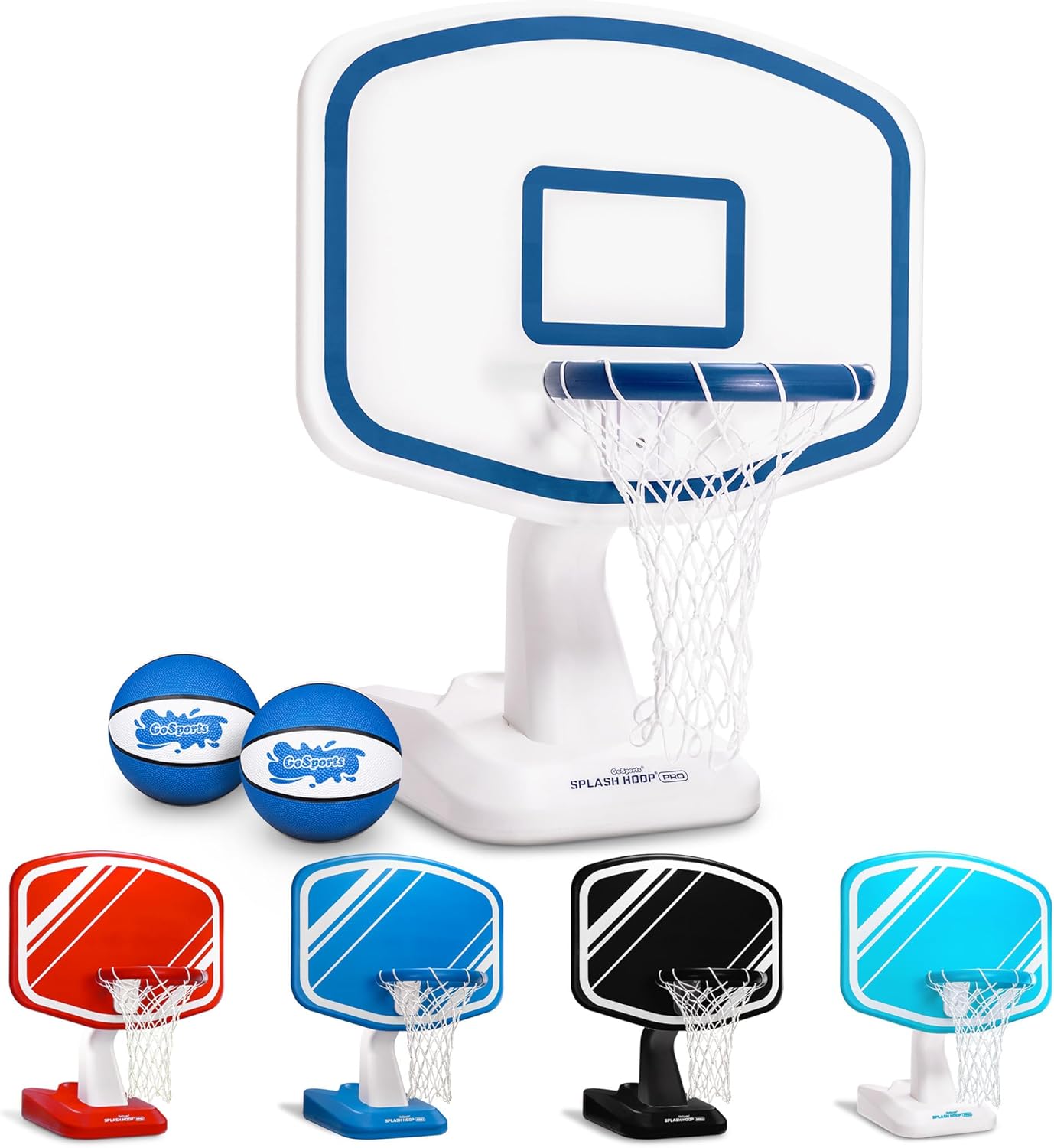 GoSports Splash Hoop PRO - Choose Your Color - Swimming Pool Basketball Game, Includes Poolside Water Basketball Hoop, 2 Balls and Pump