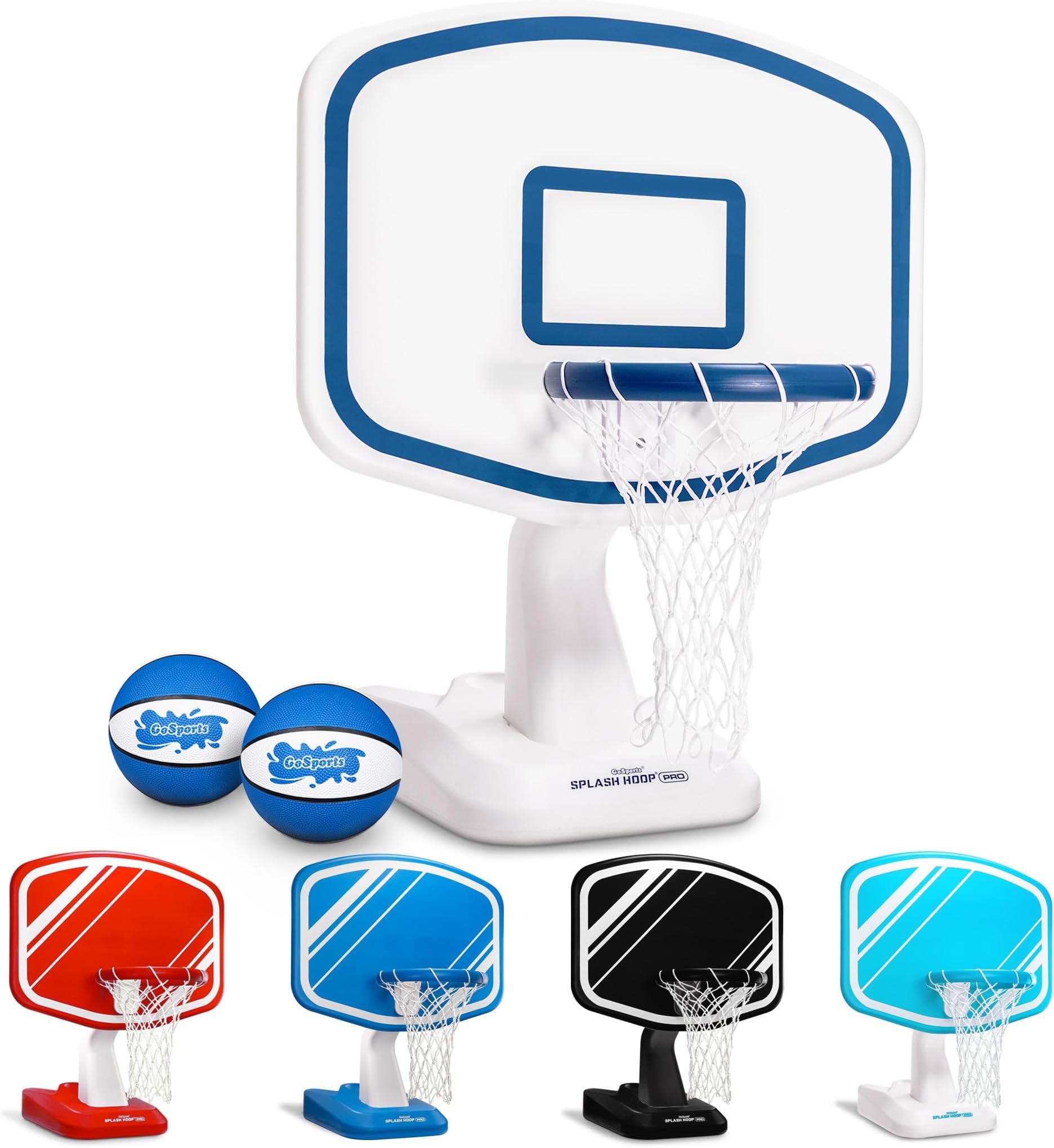 GoSports Splash Hoop Swimming Pool Basketball Game, Includes Poolside Water Basketball Hoop, 2 Balls and Pump – White
