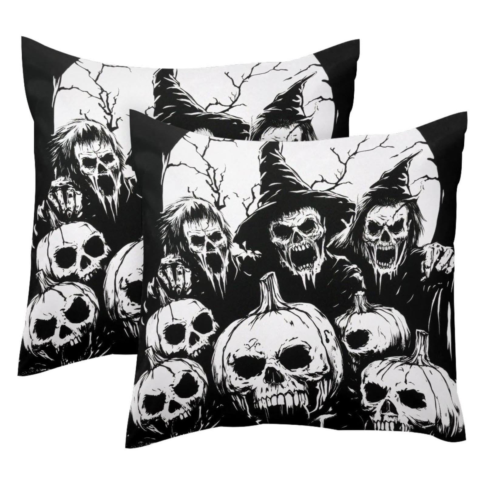 Housse de coussin sorcière et citrouille en velours doux pour fêter Halloween en famille 50x50