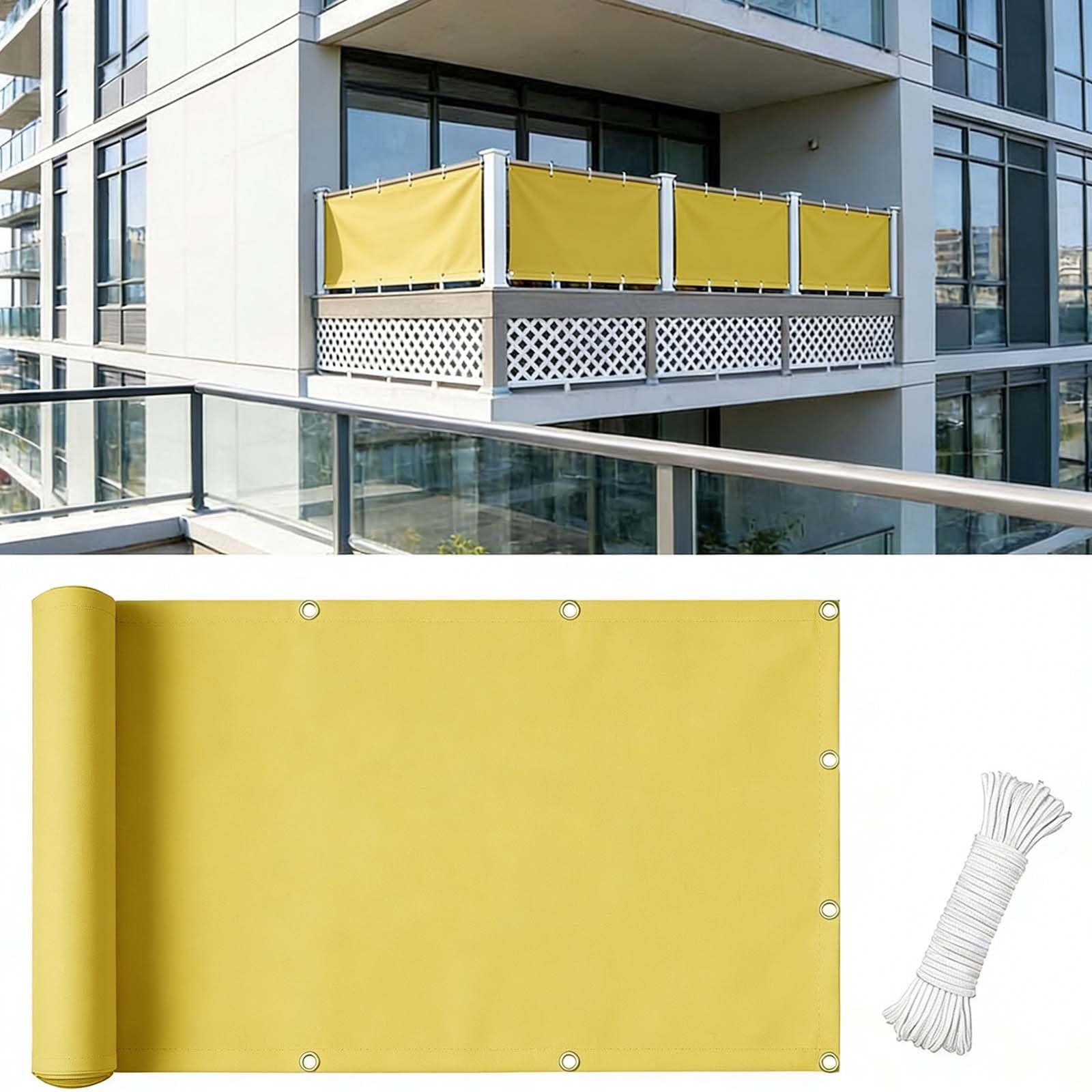 Toile d'ombrage 220 x 600 cm imperméable rectangulaire jaune sable pour balcon