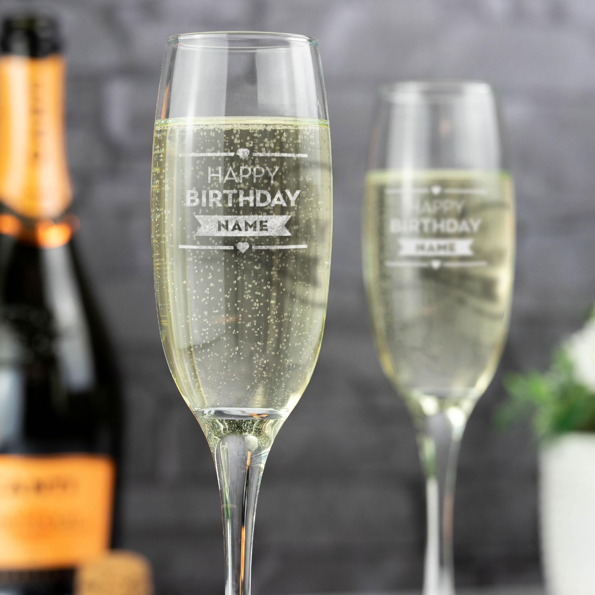 So Bespoke Personalised Engraved Glass Champagne Flute - Birthday Gift - for Her - Hen Party - Wedding Gift (Style 8)