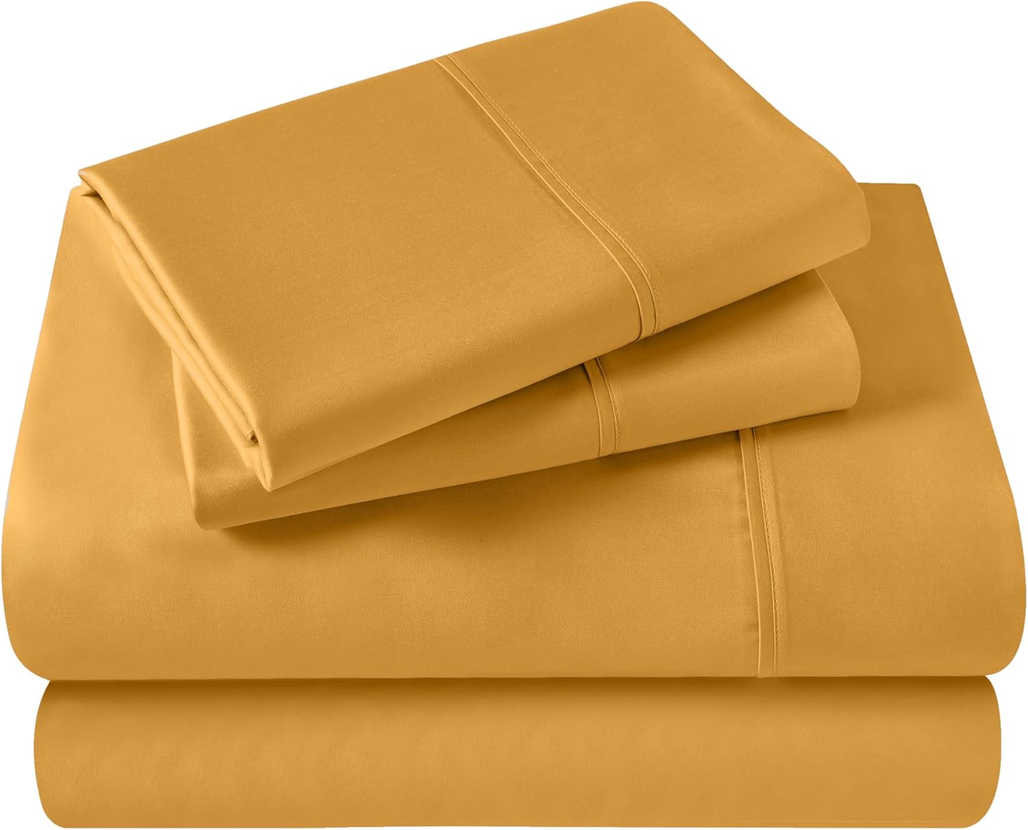 Superior Egyptian Cotton 400 Thread Count Bed Sheet Set, 1 Elastic Deep Pocket Fitted Sheet, 1 Flat Sheet, 2 Pillowcases, Soft Bedding, Luxury Sheets, Sateen Weave, Queen Size, Gold - Image 2