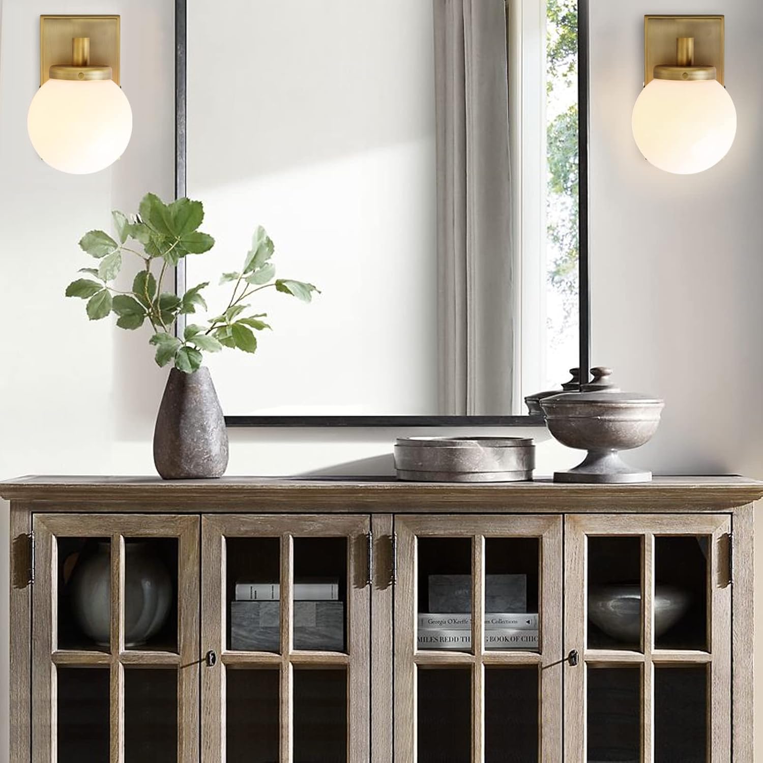 Pathson Vintage Hardwired Wall Sconce with White Globe Glass, Industrial Bathroom Vanity Light, Indoor Wall Lamp Fixtures for Hallway Kitchen Bedroom