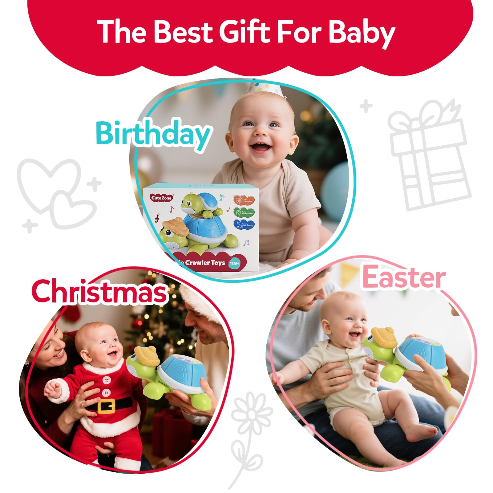 Juguetes para bebés de 6 a 12 meses, conjunto de juguetes de tortuga Miusical con mamá y bebé, juguetes para bebés que gatean en movimiento con luz y sonido, regalos de cumpleaños de Navidad para 7