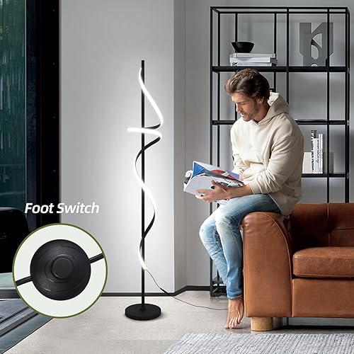 Miniatura 4 de Lámpara de pie moderna en espiral con control remoto, lámparas de pie LED de 48 W para sala de estar, 3 colores regulables, lámpara de pie alta para