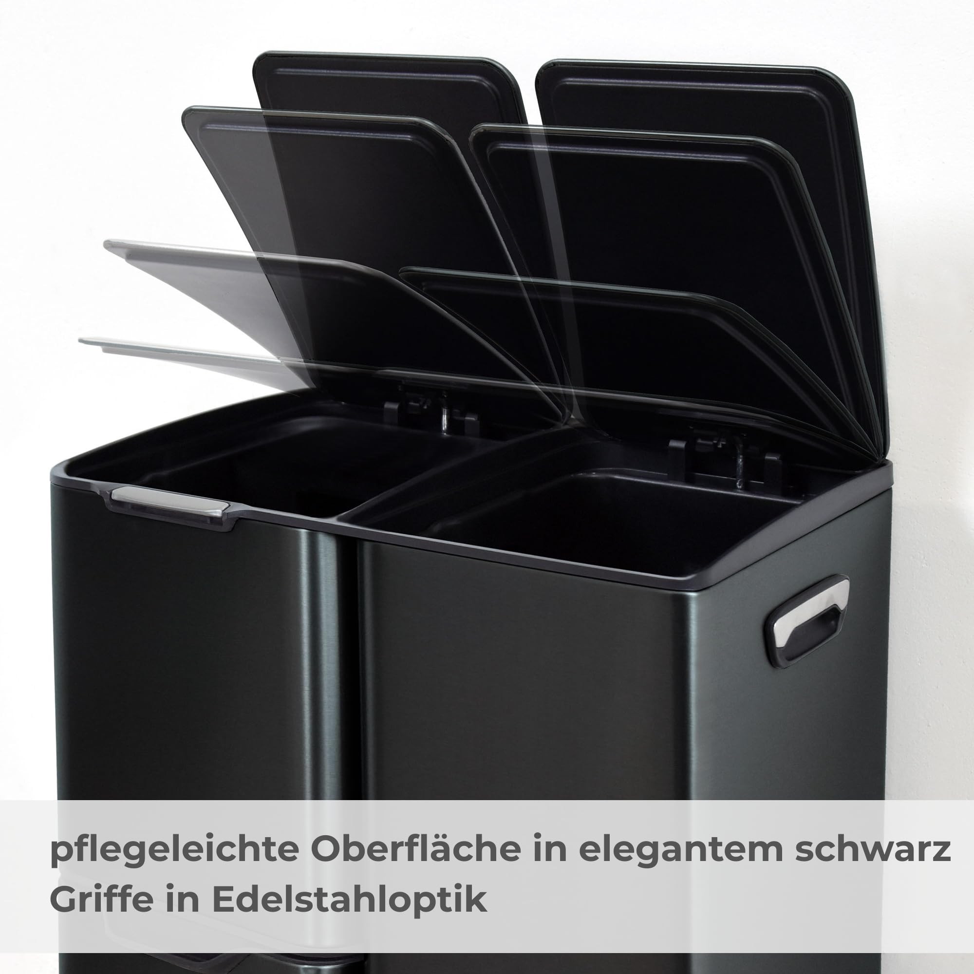 osoltus Mülleimer Abfallsammler Softclose Edelstahl hoch (60 L (30 + 17 + 13 L) schwarz)