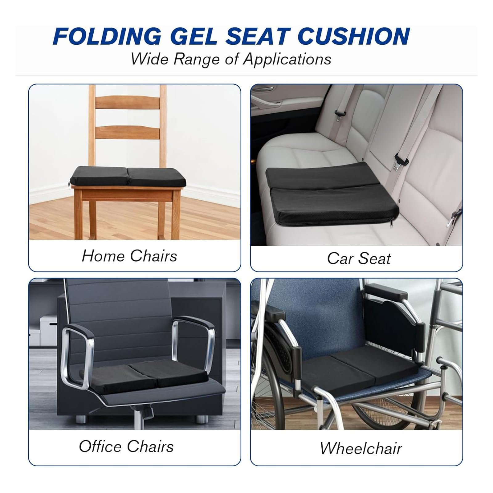 Cojín de Gel Plegable, Cojin Antiescaras 40*30*2.5CM Cojin Silla Oficina Cojin Ergonomico Funda Lavable, Ligero y Transpirable Alivia Cadera Fatiga para Coche, Silla de Aviones, Silla de Ruedas