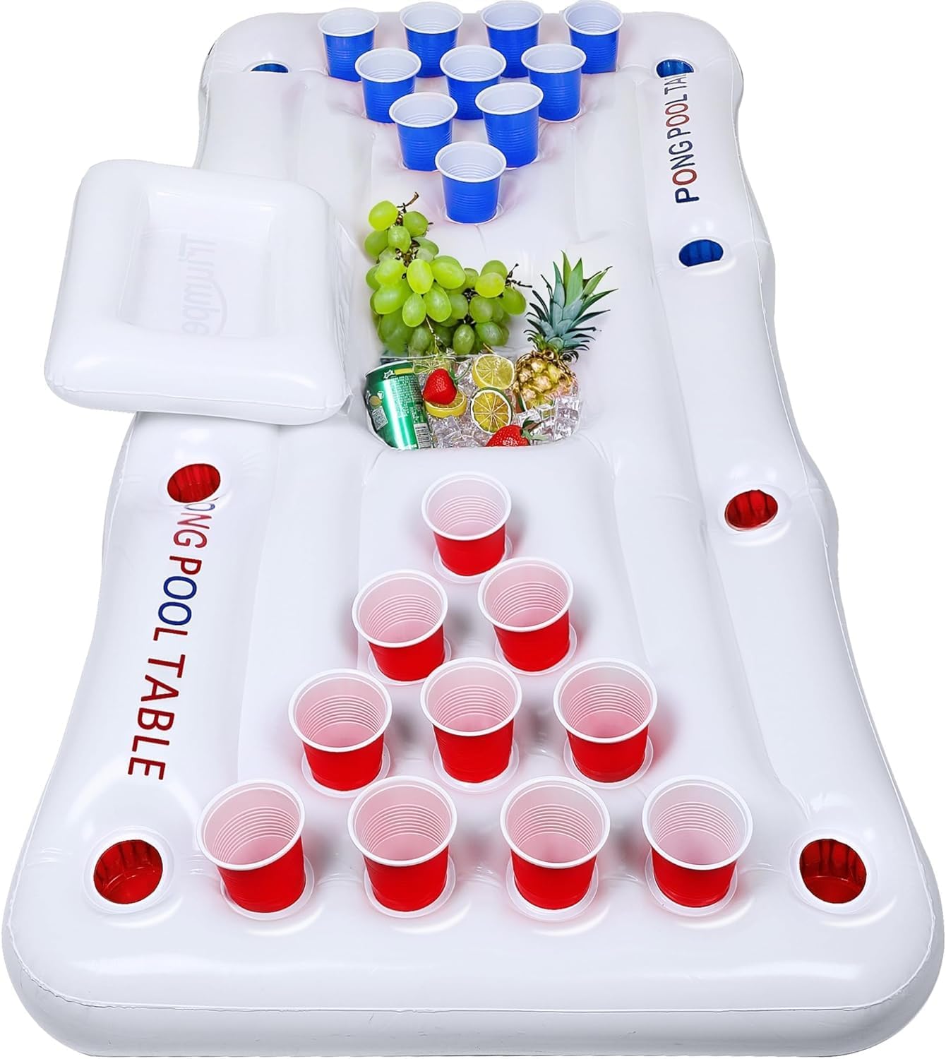 Triumpeek Inflatable Pool Game Table Float with Cooler, 6FT Blow Up Floating Pool Game Raft Lounge, Fun Pool Party Game Table for Adults, Cups & Balls NOT Included