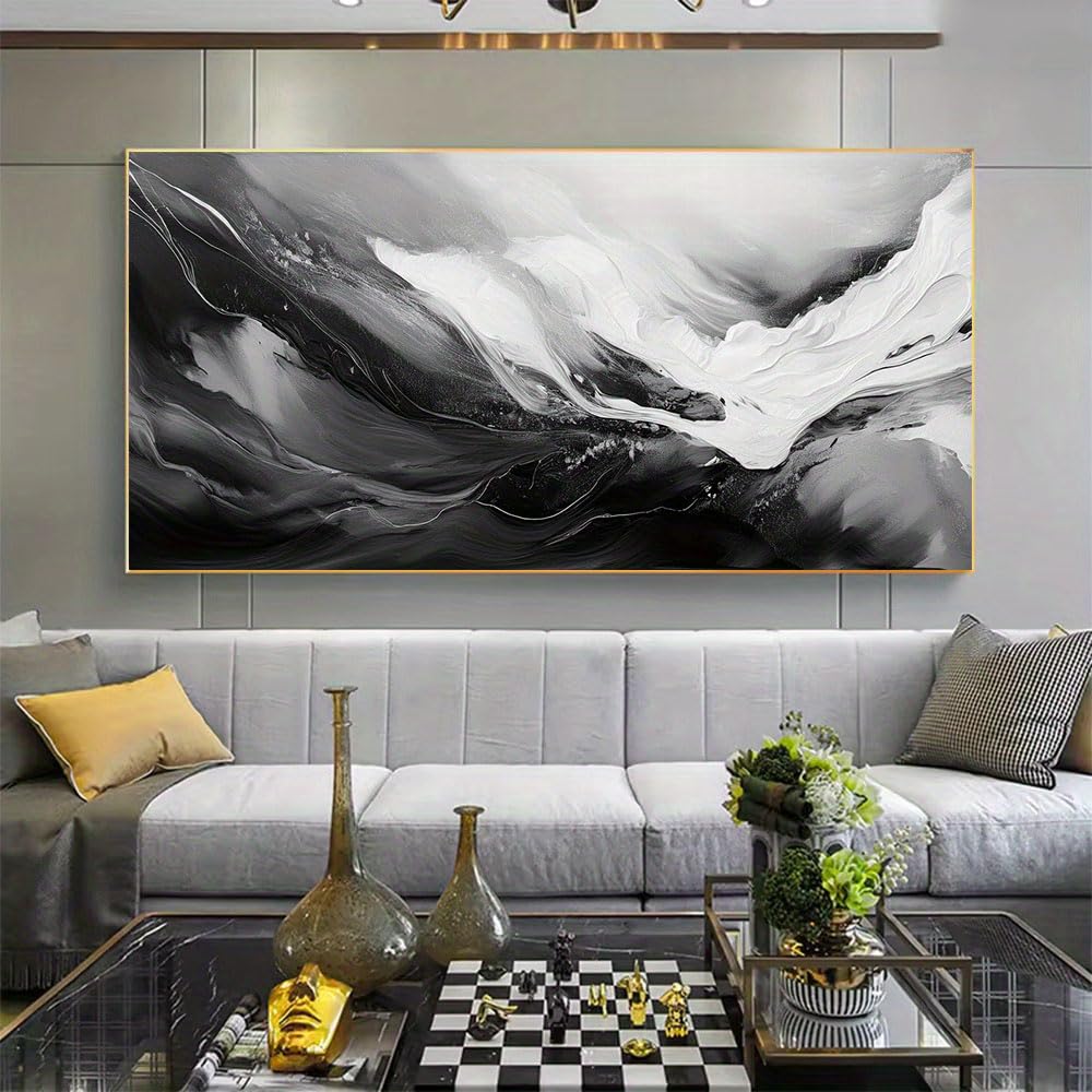 Lienzo impreso de arte fluido abstracto monocromático, lámina minimalista de 30x60cm para salón