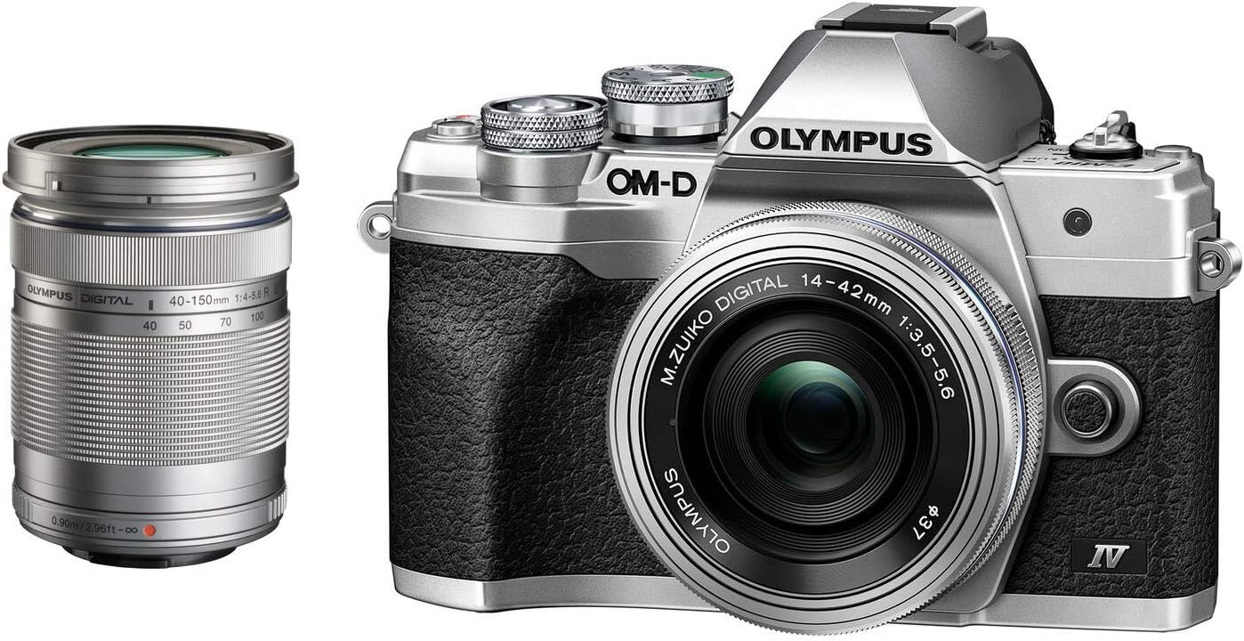 Olympus OM-D E-M10 Mark IV Digital Camera with M.Zuiko Digital ED 14-42mm f/3.5-5.6 EZ Lens and M.Zuiko Digital ED 40-150mm f/4.0-5.6 R Lens (Silver) (2 Items)