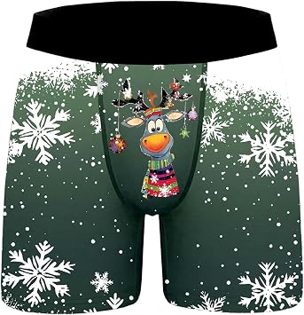 Novelty Boxers- Mens Trunks Underwear- Boxers Reindeer Snowflake Santa Claus Printed Design Trunks Christmas Special Boyshort Style Retro 3d Novelty Xmas Underpants Breathable Comfortable Soft