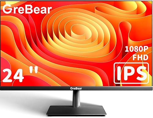 Miniatura 1 de GreBear Monitor de computadora de 24 pulgadas, FHD 1080p, monitor de PC de 60 Hz, altavoces integrados, 5 ms (GTG) 99% sRGB de luz azul baja,