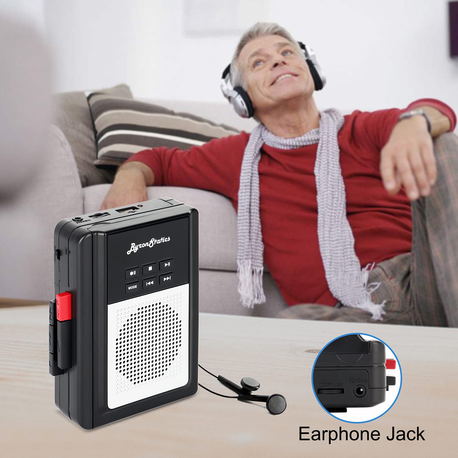 ByronStatics Portable Cassette Players, Walkman Cassette Player Convert to MP3 WAV by USB Flash, Built-in Mic and Speaker Belt Clip Earbud Included 2 AA Battery