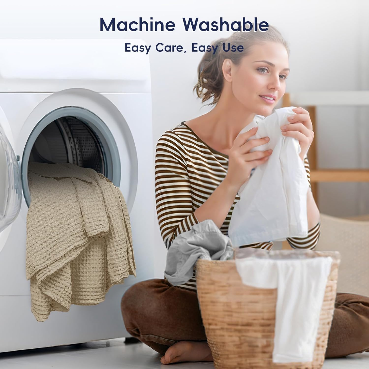 PHF Ultra Soft Waffle Weave Blanket King Size 104"x 90"- Washed Lightweight Breathable Cozy Woven Blanket for Bed - Aesthetic Decor for Couch Bedding Sofa Home Car - Khaki - Image 7